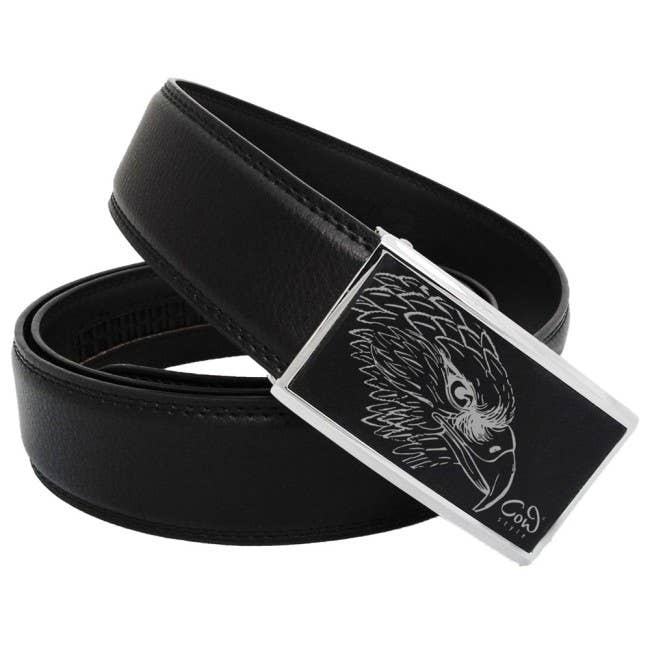 Ceinture en cuir pour homme noire avec boucle automatique, tête d'aigle pour la vente par COWstyle