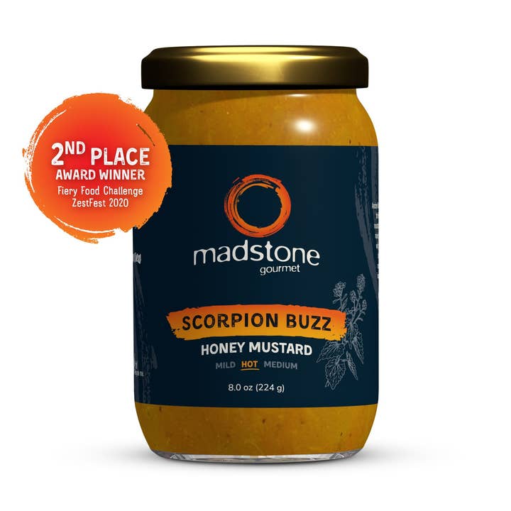 Scorpion Buzz Honey Mustard for wholesale by Flavor & Fire - Madstone - Clamlube Brand Hot Sauce