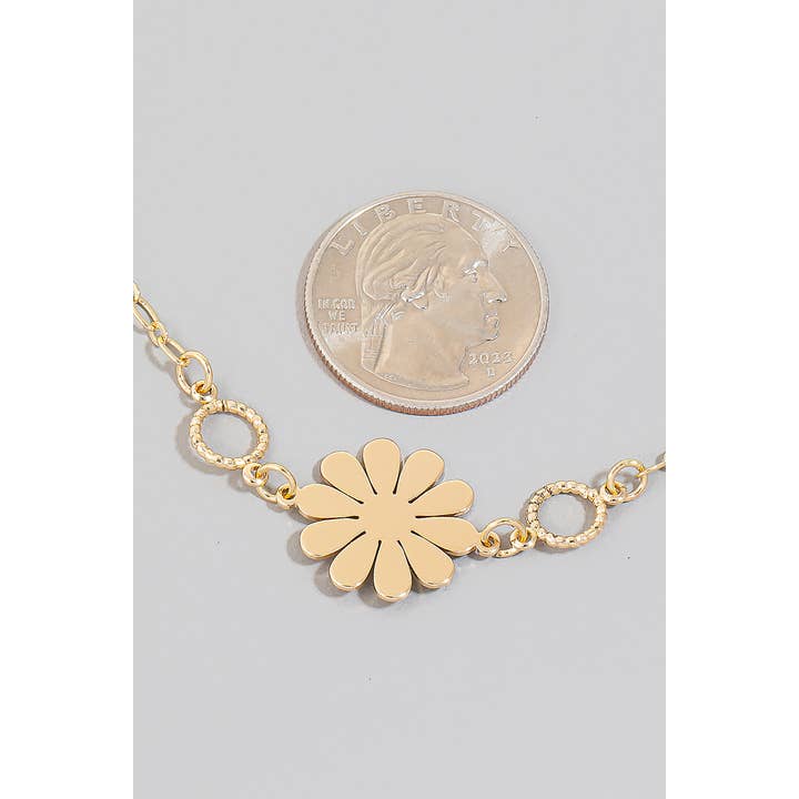 The Looks by Fame Accessories - Wholesale Pendant/Charm Necklace - Pearl And Flat Metallic Flower Station Charms Long Necklace
