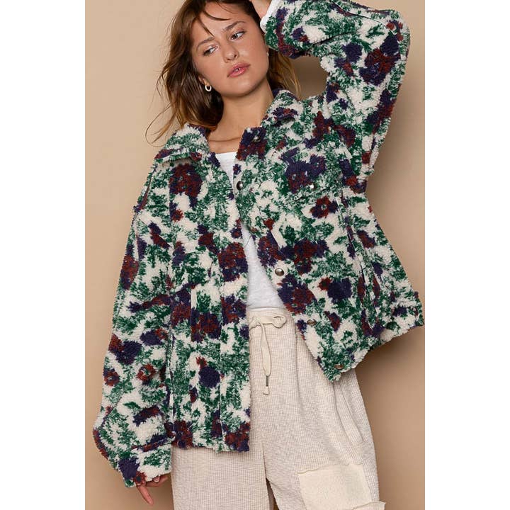 Pol Clothing - Wholesale Fleece - Women's - Button down fleece floral pattern fleece jacket SALE