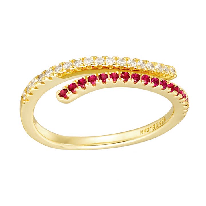 Guldpläterad sterlingsilver, rubin och vit CZ Designer Ring för wholesale av Dlux Jewels