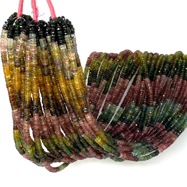 Akstar Gems - Wholesale Beads - 14.5" Natural Tourmaline Gemstone Beads, Watermelon Color Tourmaline Beads, Jewelry Supplies, Wholesale Beads, Faceted Heishi Beads4