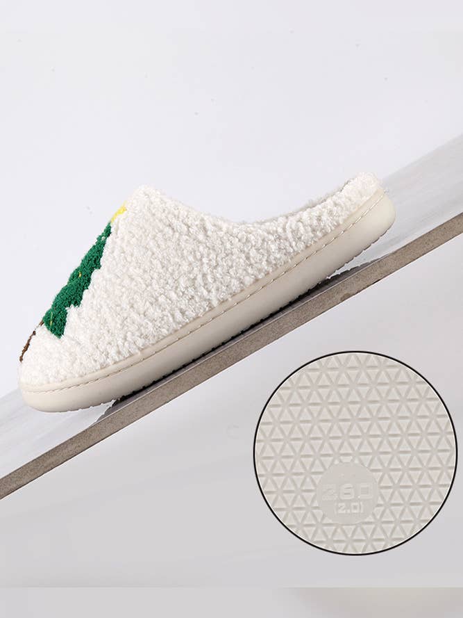 Christmas Tree White Fleece Slippers MMD028 for wholesale on Faire2