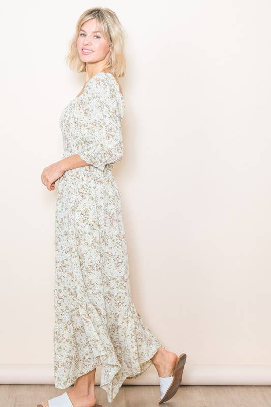 Elloh Collection – wholesale Dress – Women's – Sweetheart Half Sleeve Handkerchief Hem Floral Maxi Dress12