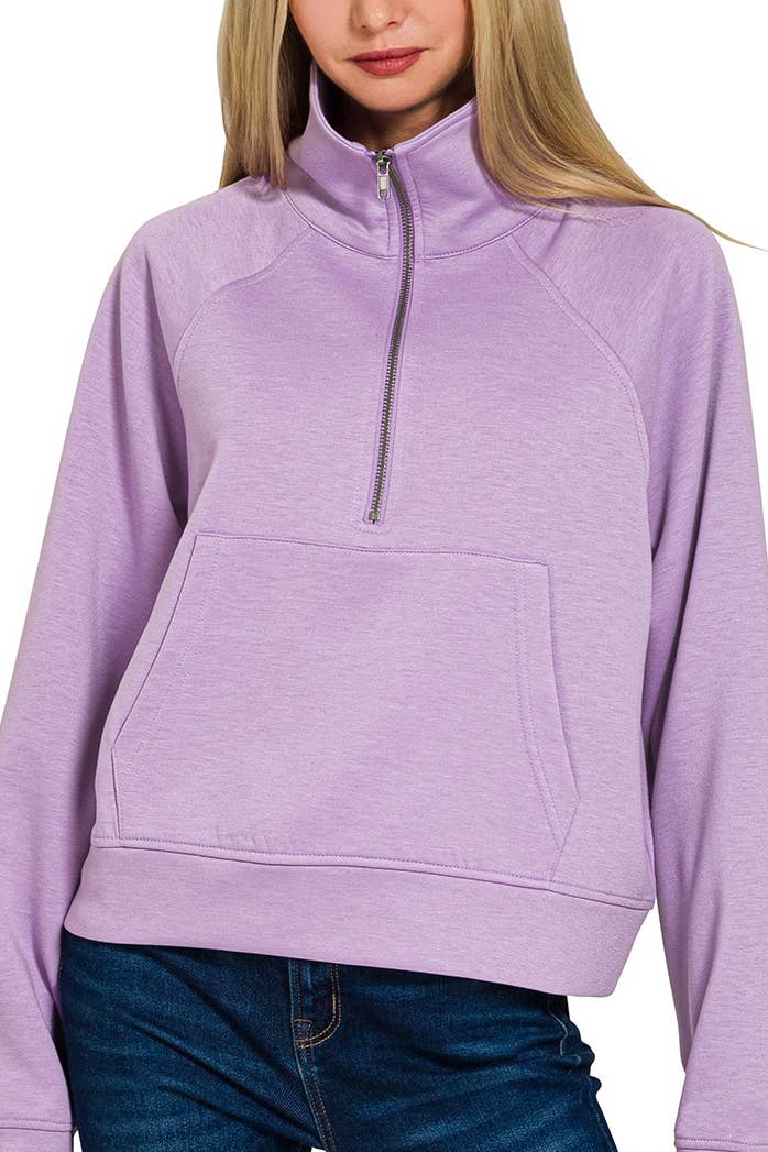 Vanilla Monkey - Wholesale Sweatshirt - Women's - Scuba Half Zip Pullover With Kangaroo Pocket1