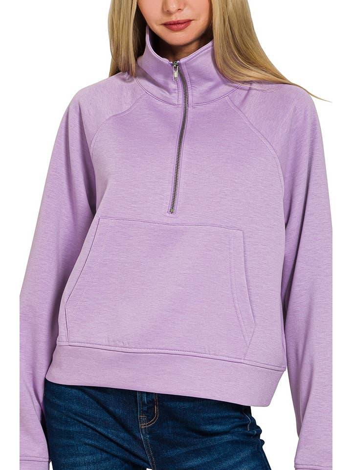 Vanilla Monkey - Wholesale Sweatshirt - Women's - Scuba Half Zip Pullover With Kangaroo Pocket1