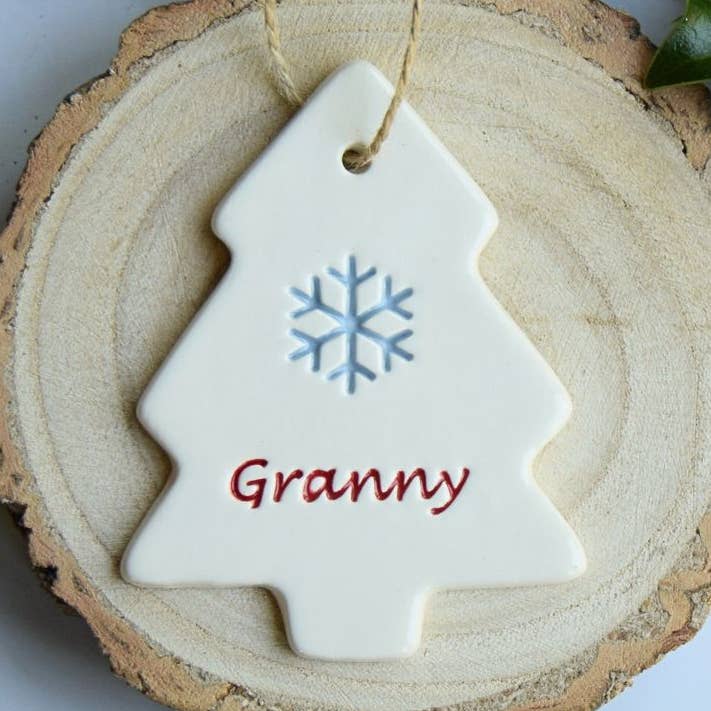 Christmas - Granny - Handmade ceramic tree decoration for wholesale by Broadlands Pottery