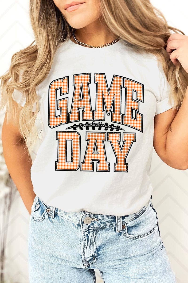 COLORBEAR - Wholesale T-Shirt (Graphic) - Women's - Orange Gingham Game Day Graphic Tee13