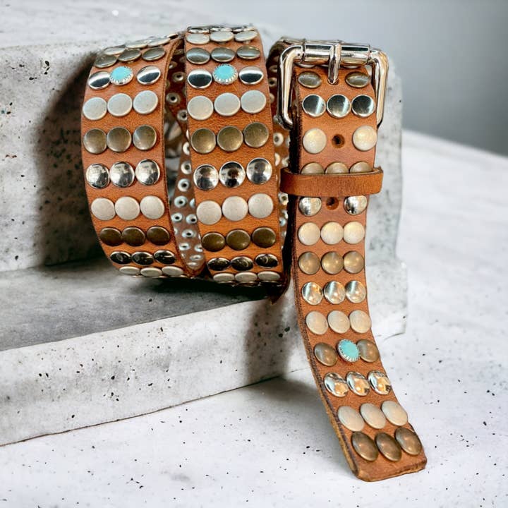 Handmade belt with studs and crystals for wholesale by Brunocenere