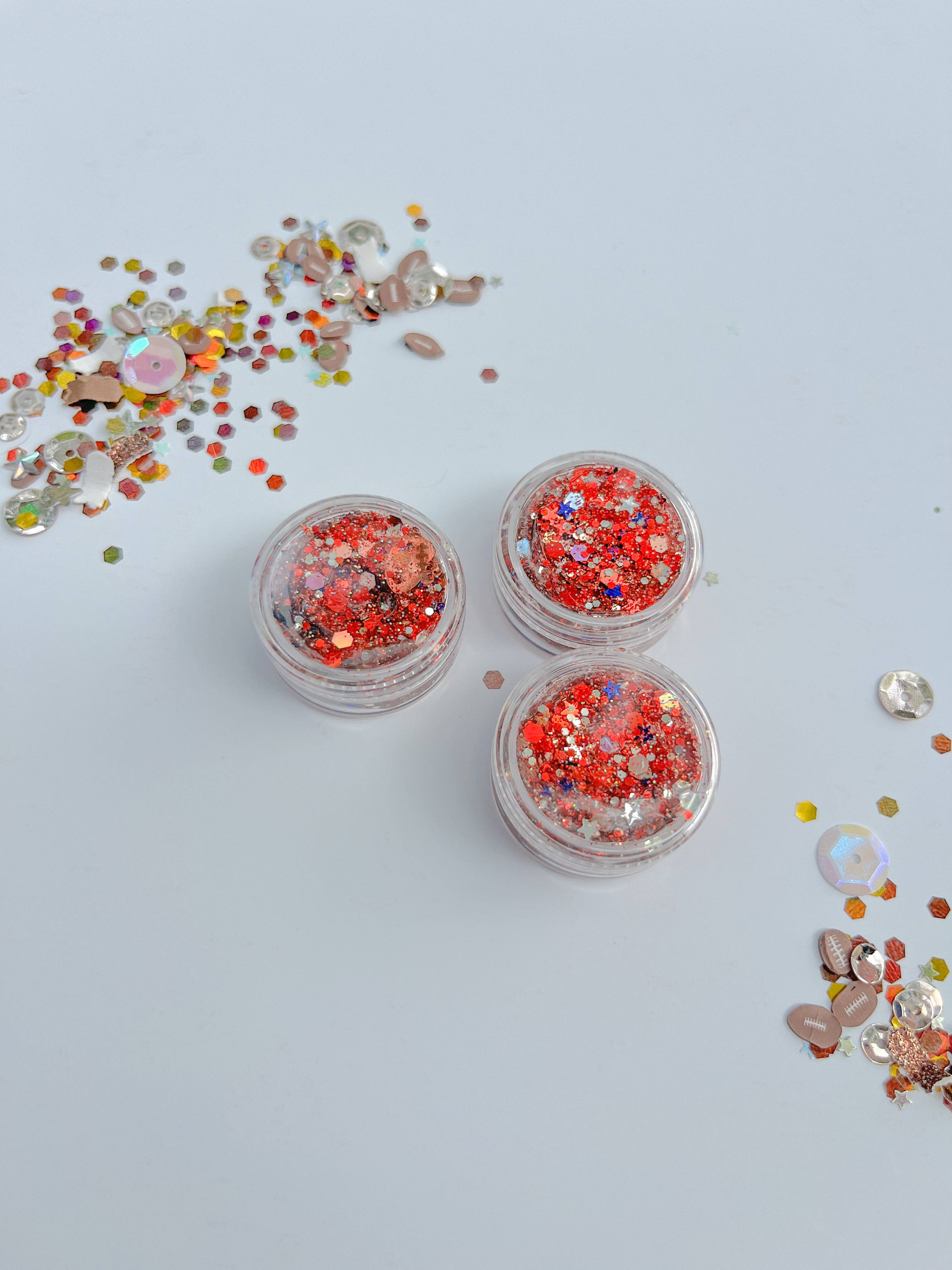 Evie Pearl Handmade LLC - Wholesale Hair Glitter - Red Blue Football Hair Glitter Gel