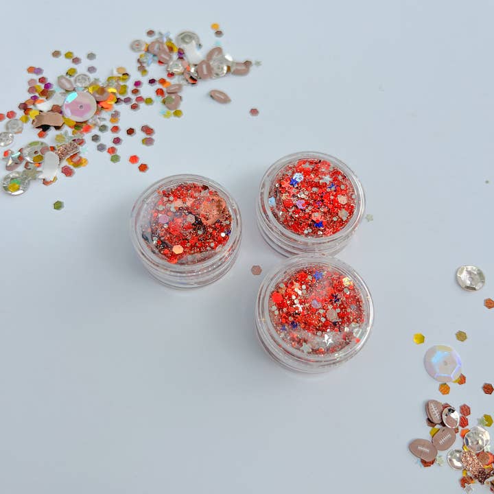 Evie Pearl Handmade LLC - Wholesale Hair Glitter - Red Blue Football Hair Glitter Gel0