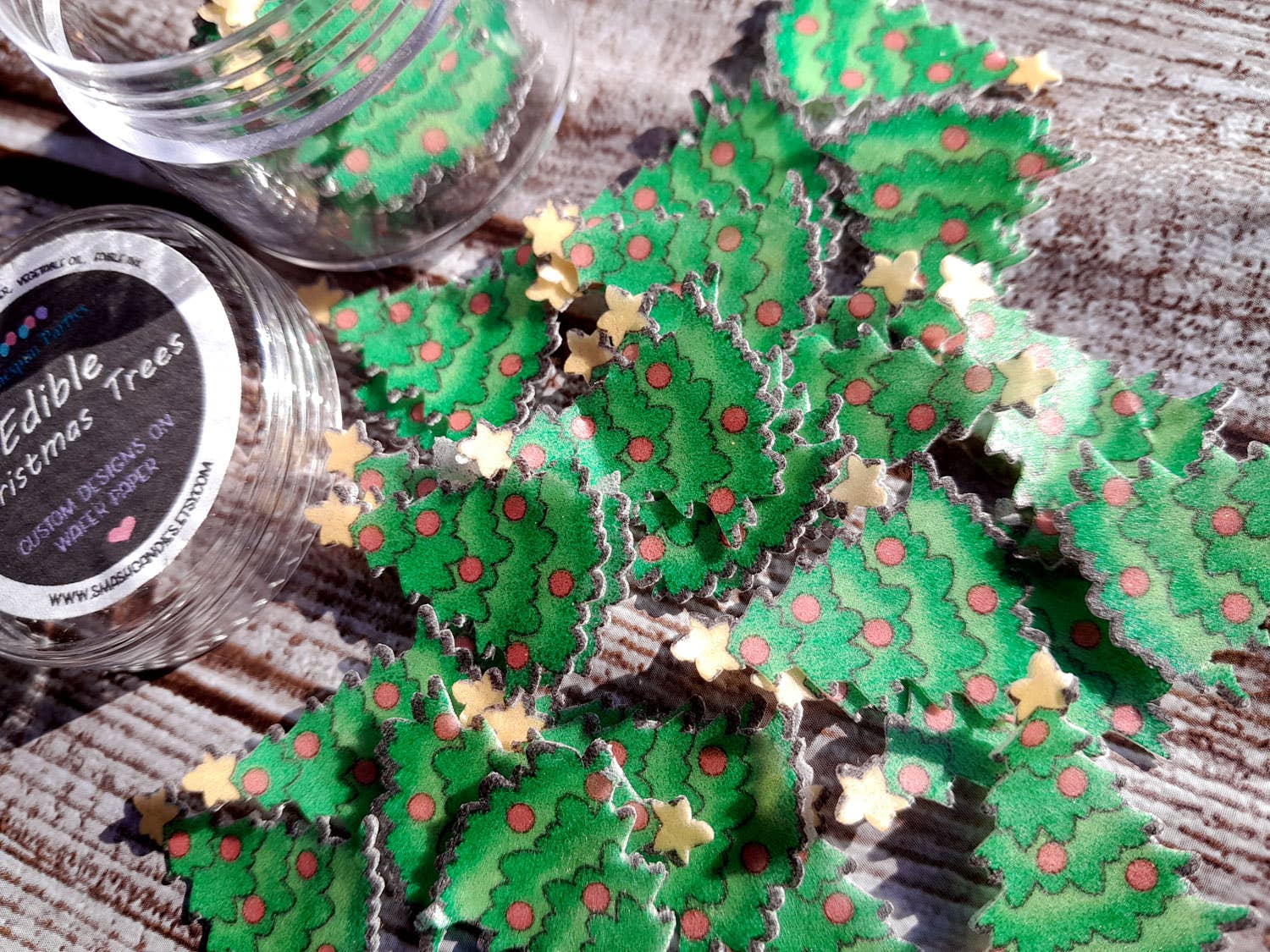 Homespun Parties - Wholesale Cake Decorating Kit - Mini Christmas Trees Wafer Paper Edible Cake Decorations1