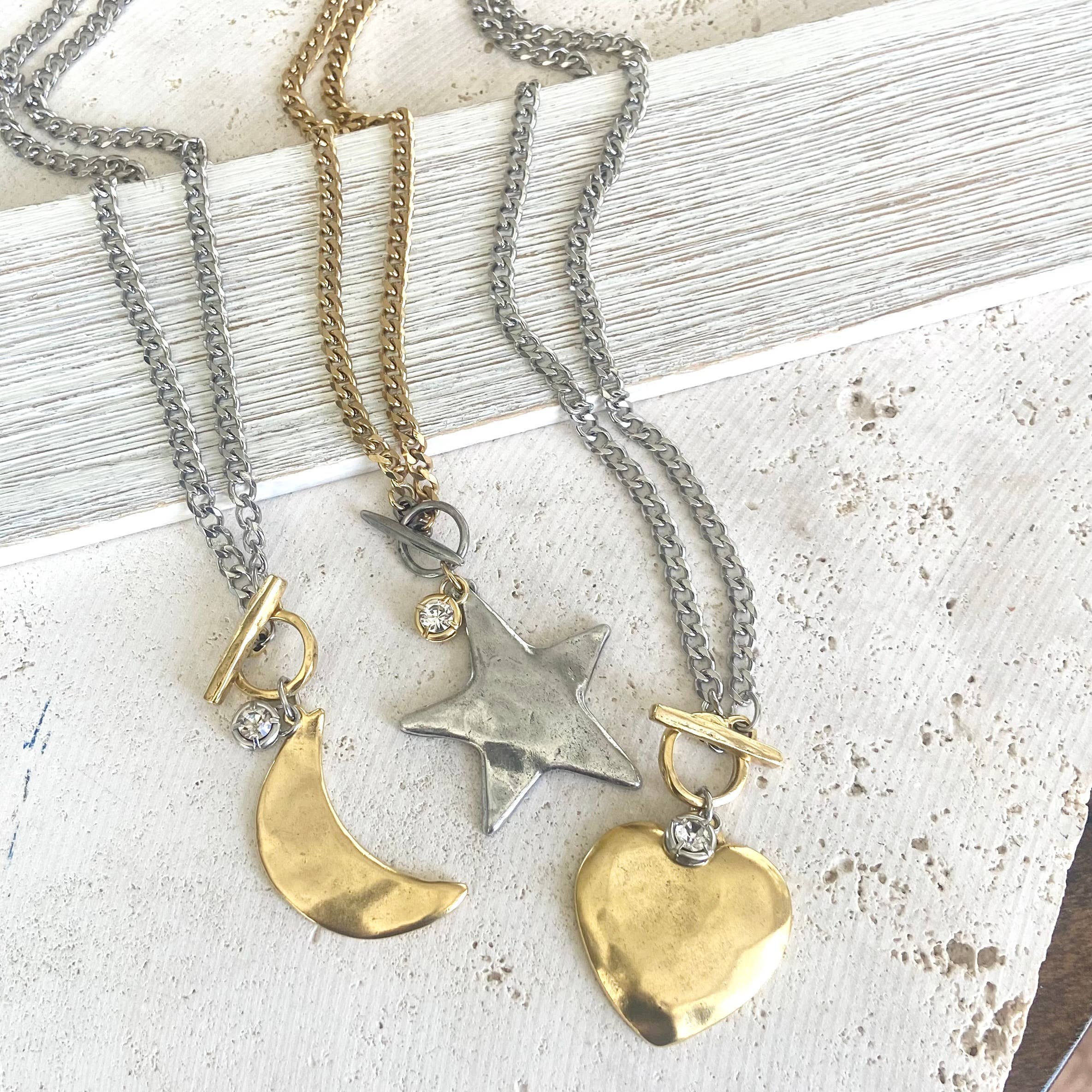 VB&CO Designs Handmade Jewelry - Wholesale Pendant/Charm Necklace - Star moon heart mixed meta necklaces no tarnish jewelry 20256