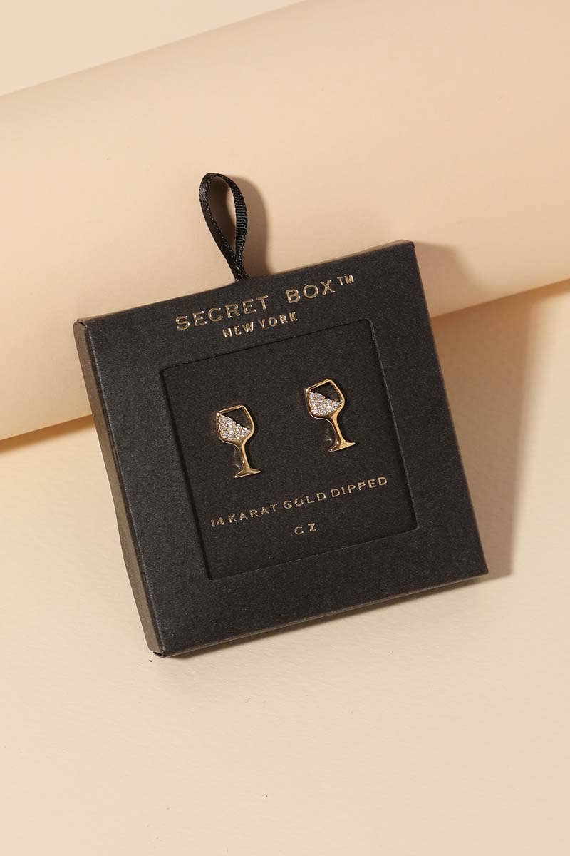 Anarchy Street – wholesale Stud/post earrings – Secret Box Gold Dipped Cz Wine Glass Stud Earrings
