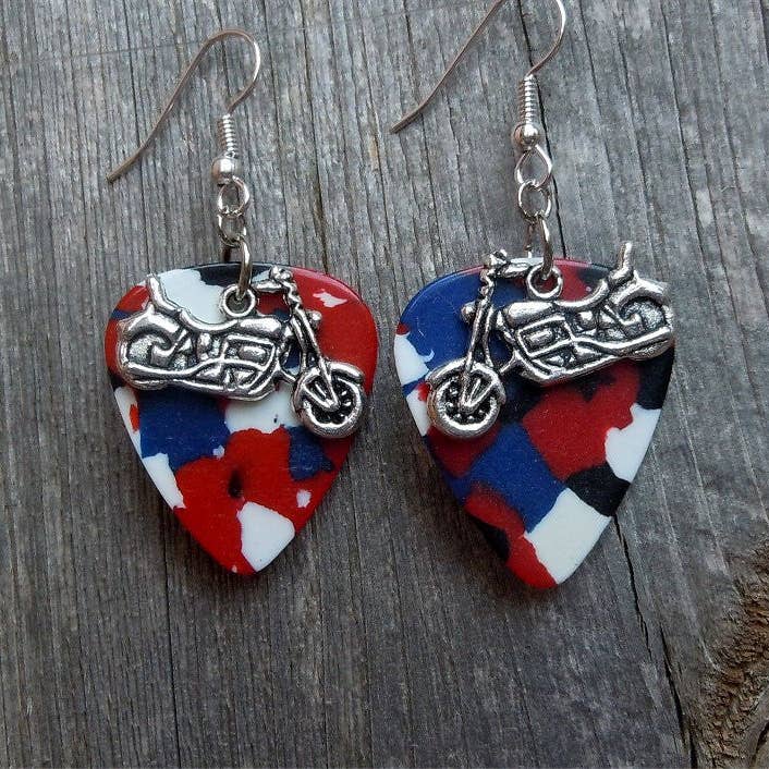 Simply Raevyn - Wholesale Dangle Earrings - Motorcycle Charm Guitar Pick Earrings12