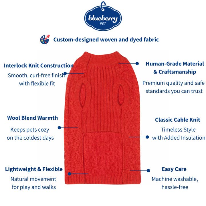 Blueberry Pet - Wholesale Pet Sweater - Dog - 🧶Warm, Lightweight Wool-Blend Cable-Knit Dog Sweater36