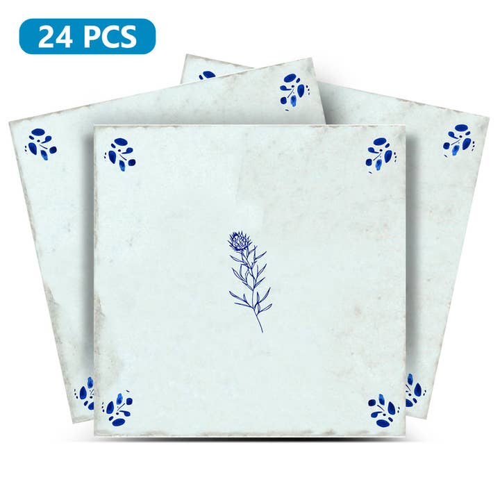 Adesivi per Piastrelle Floreali Botaniche di Delft – 24 Decalcomanie Adesive per Cucina, Camino, Bagno e Pareti Modello - D53 per la vendita all'ingrosso da parte di Mi Alma LLC