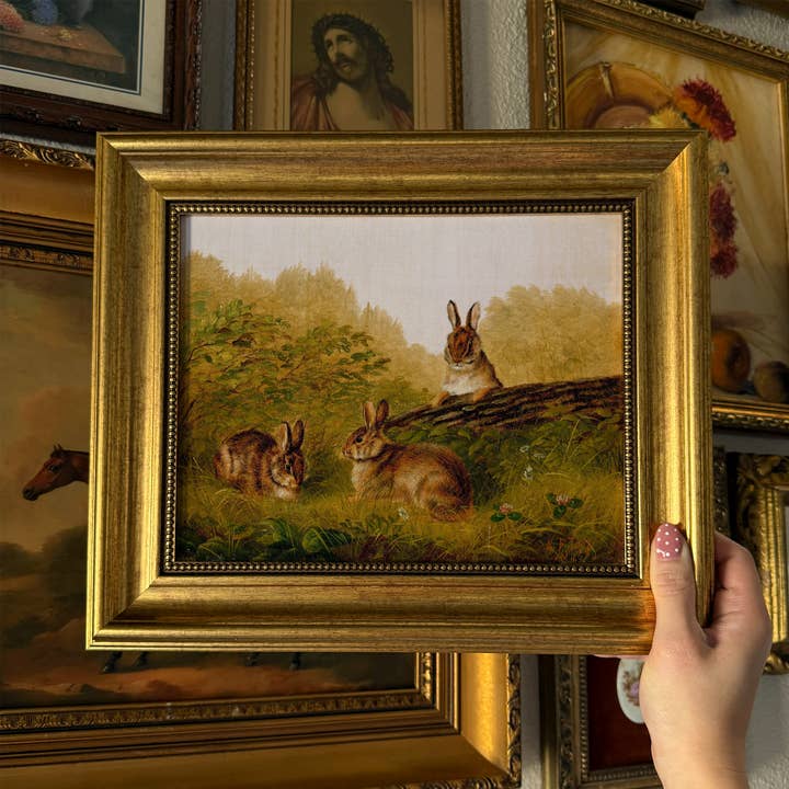 Vintage Style Bunnies Art Print Framed Size 8x10 for wholesale by Thrift Antiques