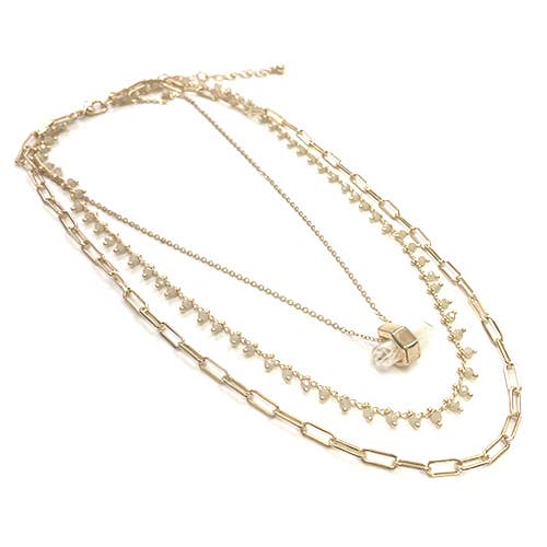 StarryNYC - Wholesale Pendant/Charm Necklace - 3 Line Multi Chain Necklace Crystal / Pearl / Paperclip2
