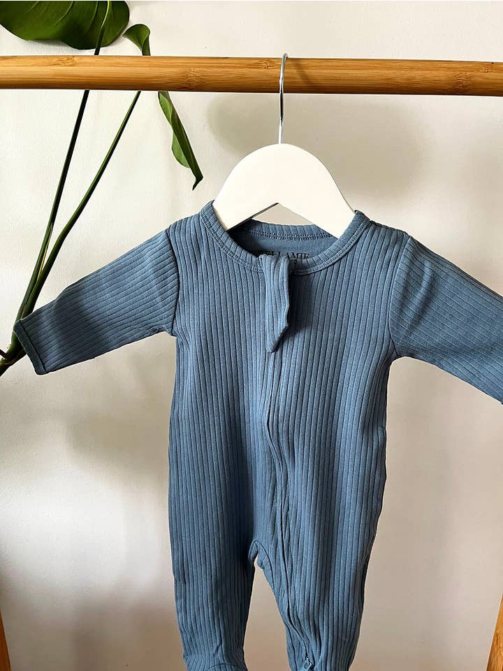 Ribbed Babygrow | Teal for wholesale on Faire
