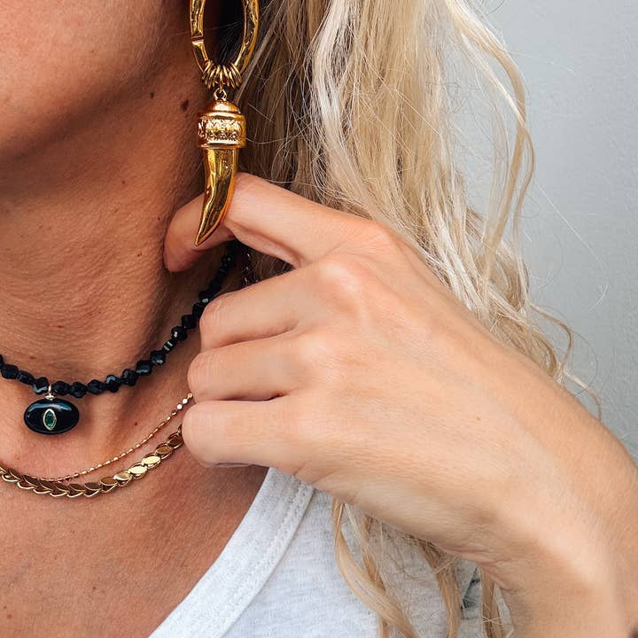 Goupi - Wholesale Hoop Earrings - Silver and gold horn Rock chandelier earrings3