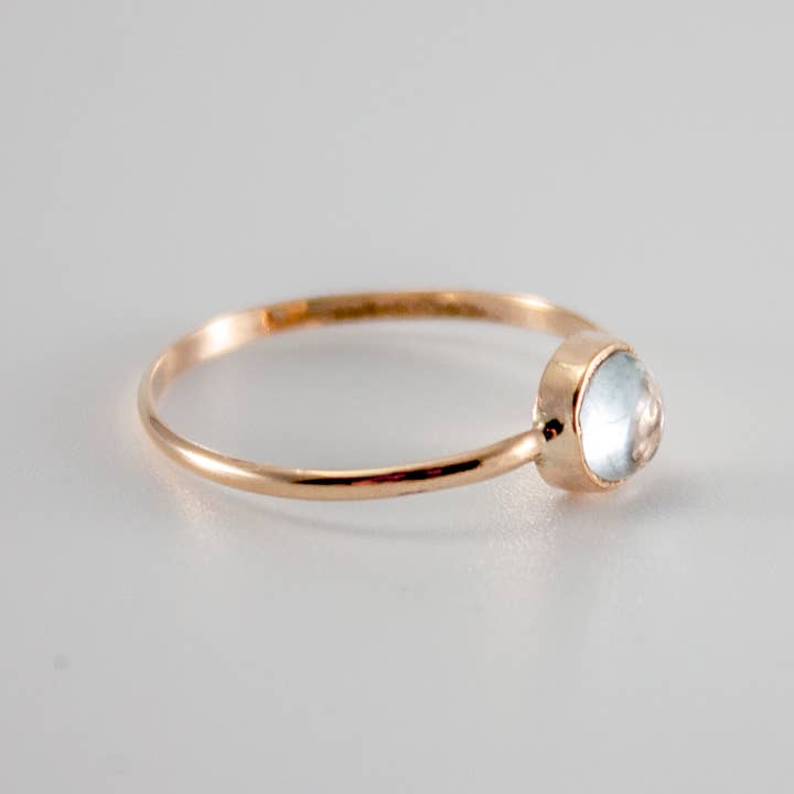 Bentley & Lo - Wholesale Single Stone/Solitaire Ring - Dainty Aquamarine Round Bezel 14K Gold Filled Ring