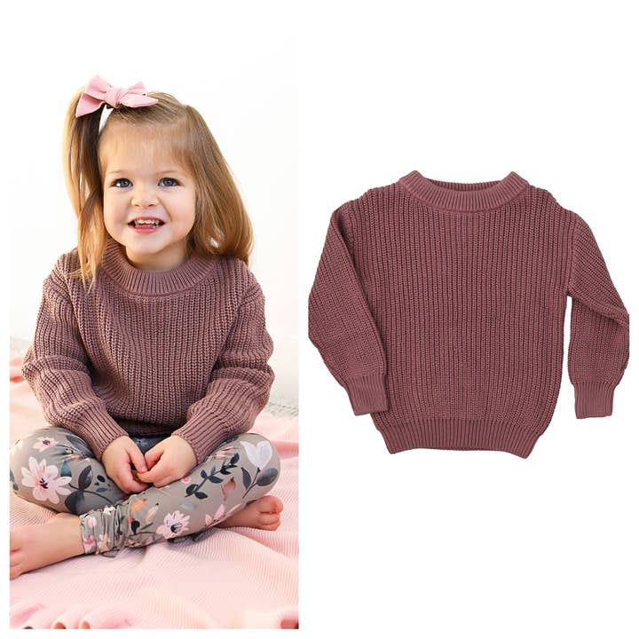 Pull MAUVE Tricot Uni Bébé Tout-Petit Enfant Souvenir Haut pour la vente par Gigi and Max