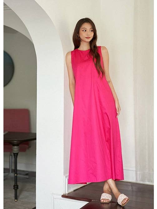 LIV Maternity - Wholesale Dress - Women's - Fuschia Sleeveless Poplin Dress2