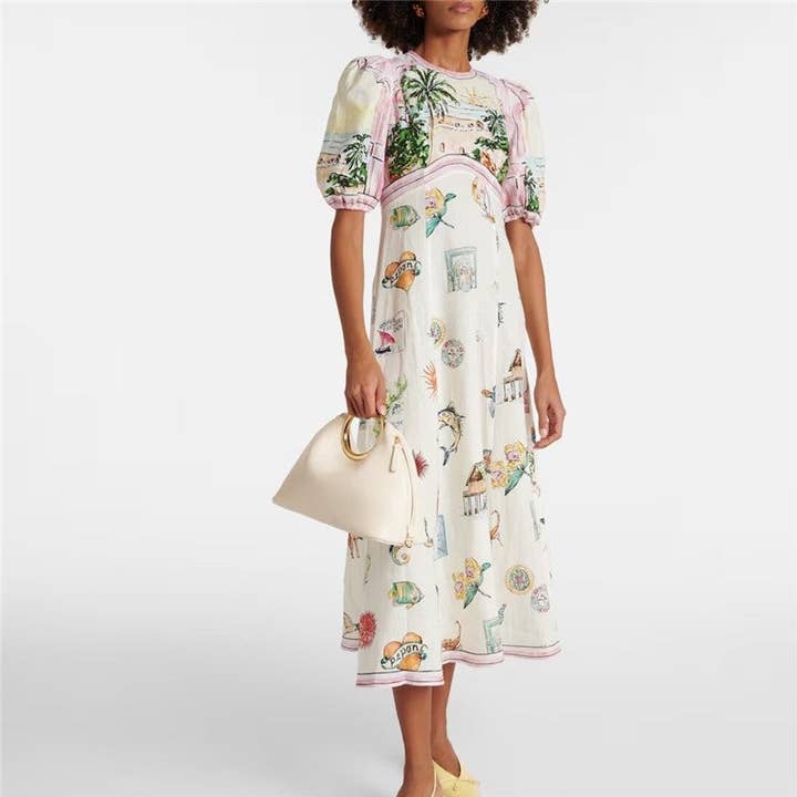 Stijlvolle bodycon-jurk met bubbelmouwen en print voor wholesale door UZ Wholesale Store