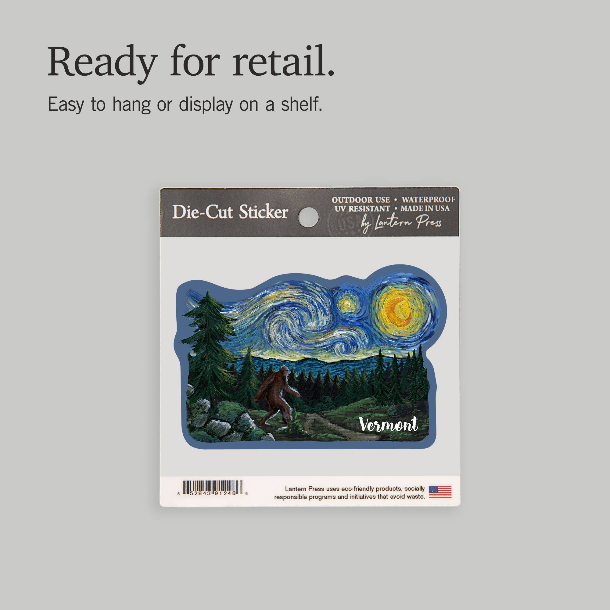 Lantern Press - Vendita all'ingrosso Adesivo - ADESIVI Vermont, Notte Stellata, Bigfoot8