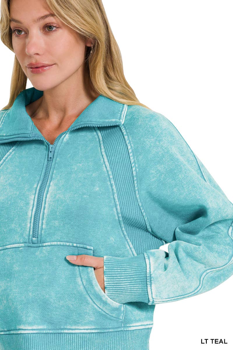 Vanilla Monkey – Sweatshirt - Mulher por atacado – Pulôver de lã com meio zíper lavado com ácido e bolso canguru7