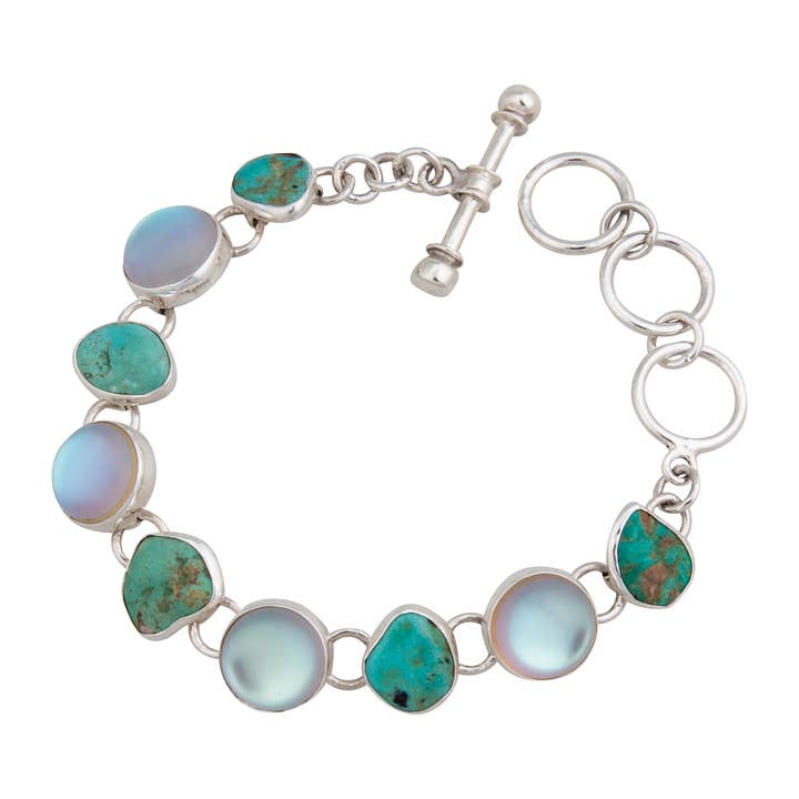 Sterling Silver Luminite & Campo Frio Turquoise Bracelet for wholesale by Charles Albert Inc
