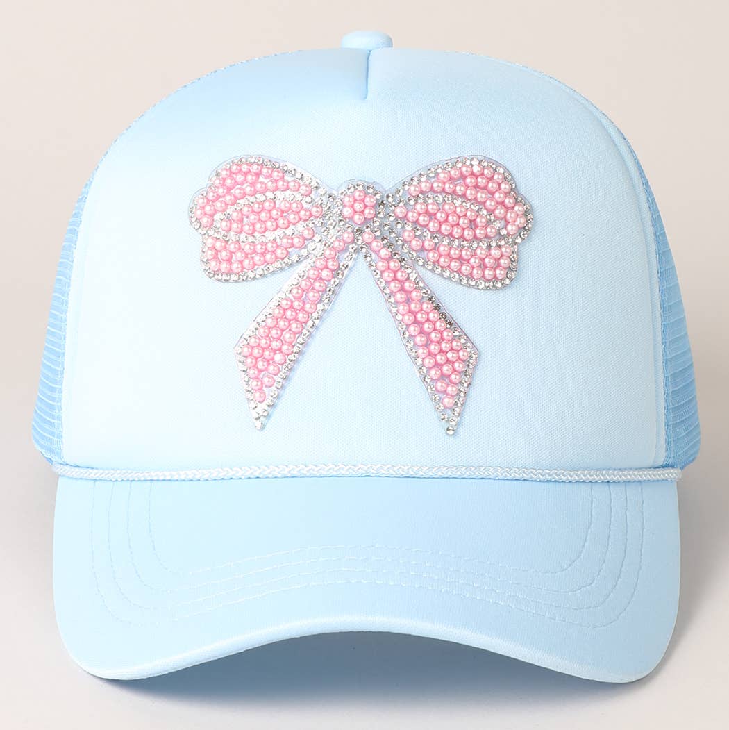 Fashion City - Wholesale Trucker Hat - Women's - Rhinestone Bow Patch Foam Mesh Back Trucker Hat0