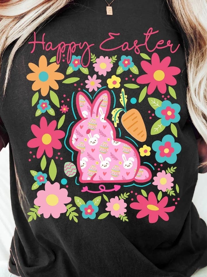 Happy Easter boho floral kids shirt for wholesale by Tiny trendz teez