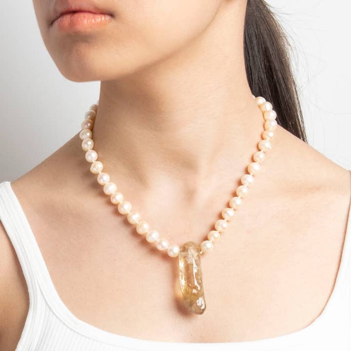 Crystal Pendant Necklace with White Pearl in Sterling Silver for wholesale by Naturagems