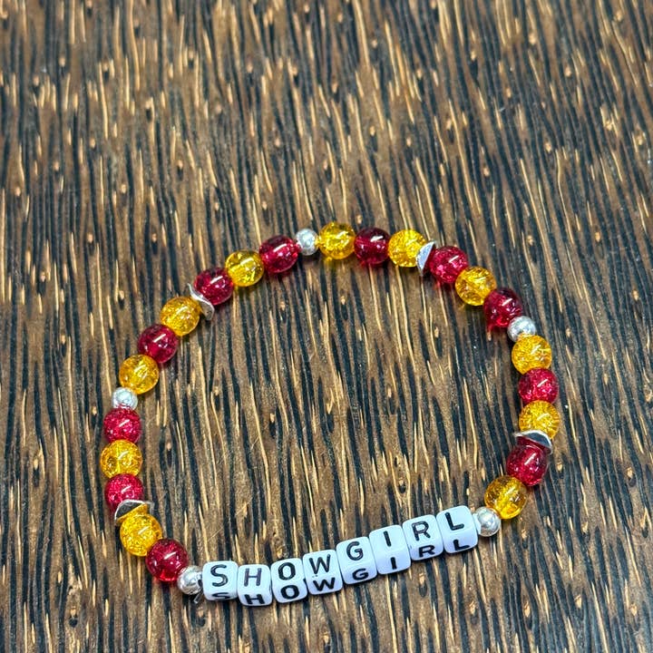 "Showgirl" Red and Yellow Crackle Beaded Bracelet for wholesale by Paco Designs