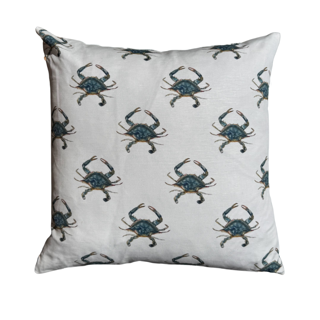 Goose and Willow - Wholesale Throw/Decorative Pillow - Throw Pillow - Blue Crab Repeat on Linen Cotton1