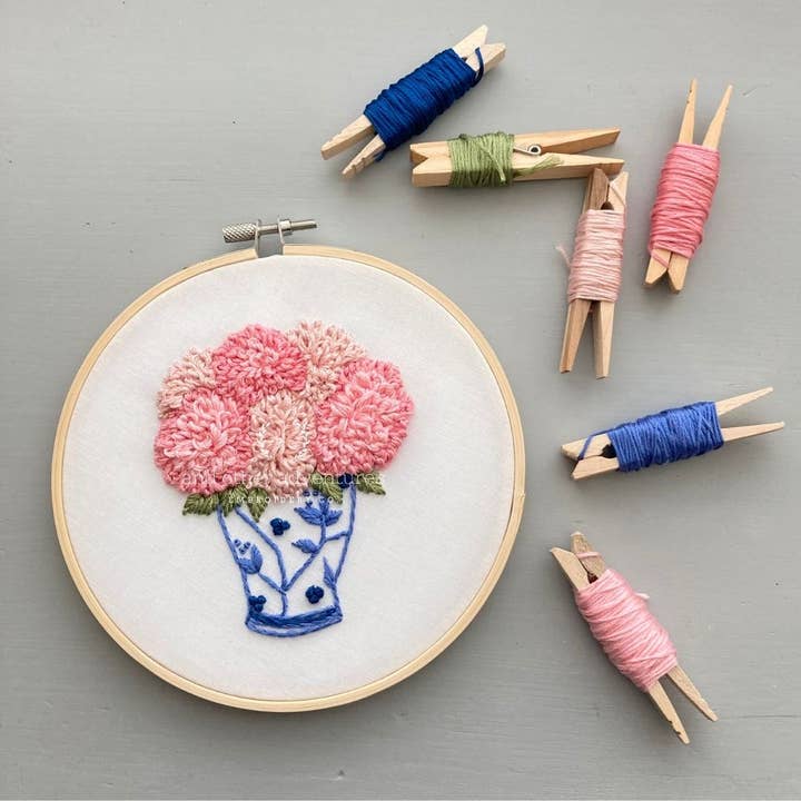 And Other Adventures Embroidery Co - Wholesale Embroidery/Cross Stitch Supplies - Embroidery Kit - Ginger Jar with Pink Dahlias - Intermediate2