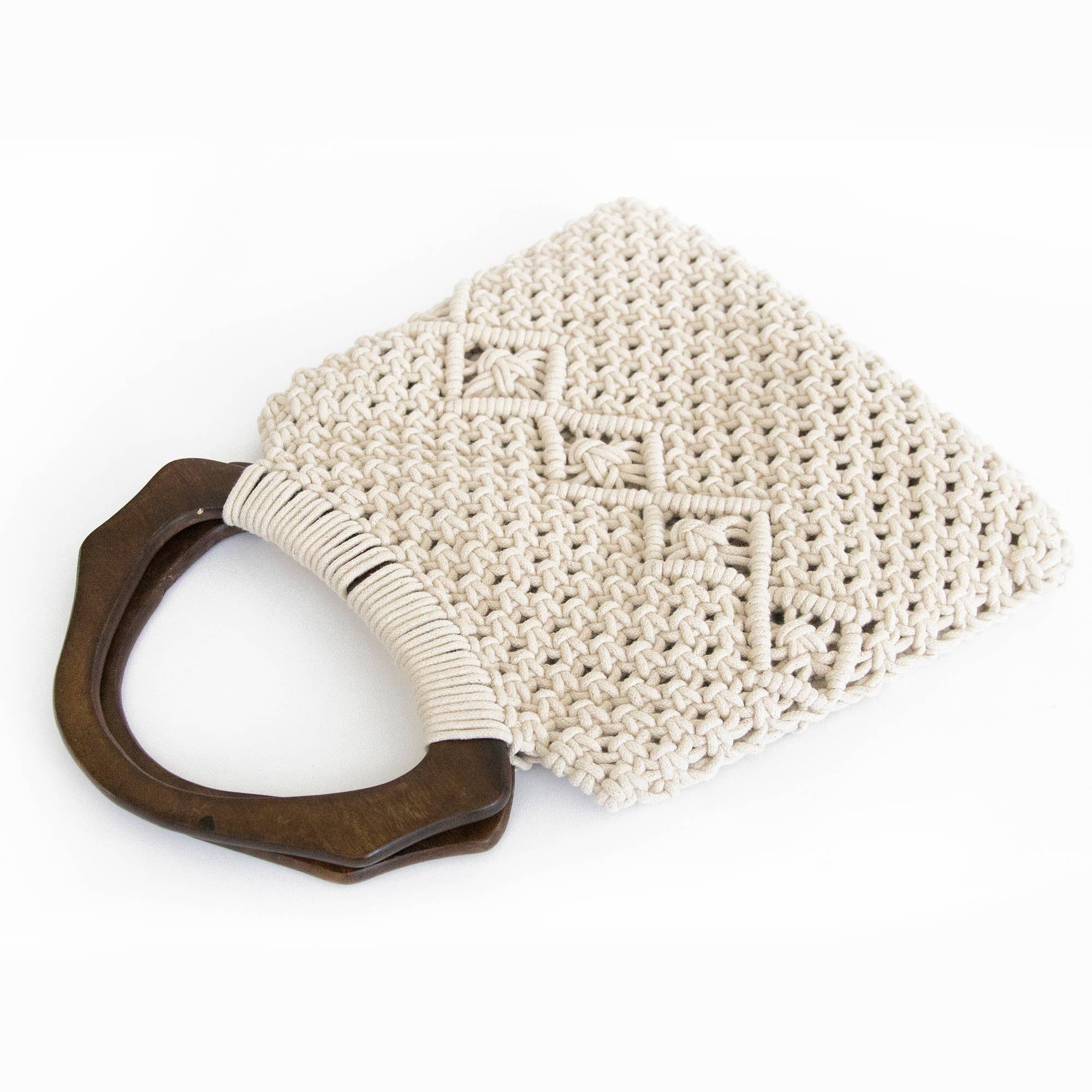 Global Crafts - Wholesale Tote Bag - Women's - Macramé Bag with Arched Wooden Handle, Unlined Interior3