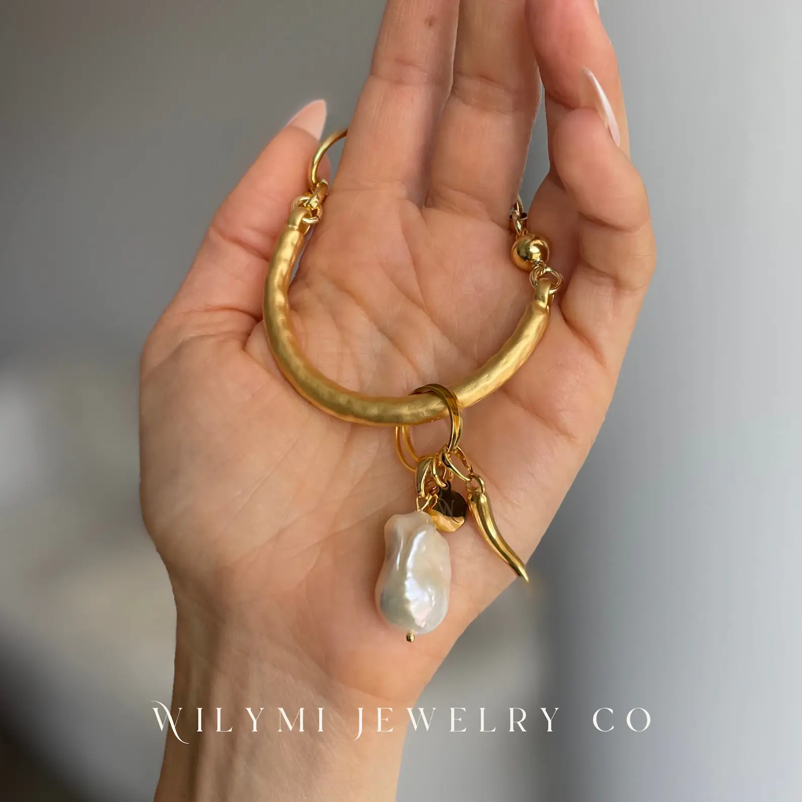 WILYMI Jewelry Co - Wholesale Charm/Dangle Bracelet - Multi-Use Pearl + Cornicello Charm Bracelet | Gold Filled3