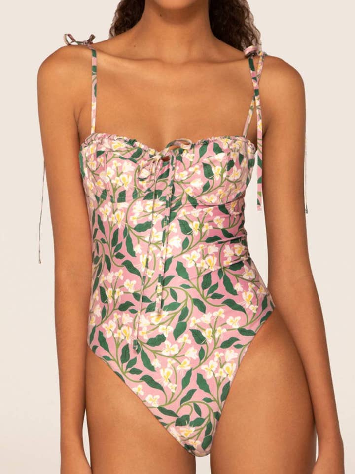 Axelbandslös Blommig Baddräkt med Salong SKSW40157 för wholesale av Sweetkama