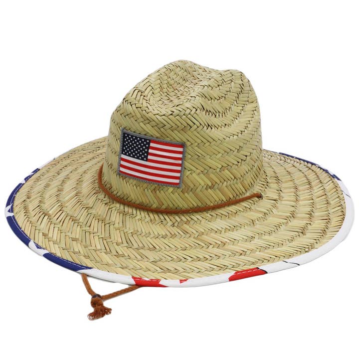 American Flag Under Brim Rush Straw Lifeguard Hat for wholesale on Faire1