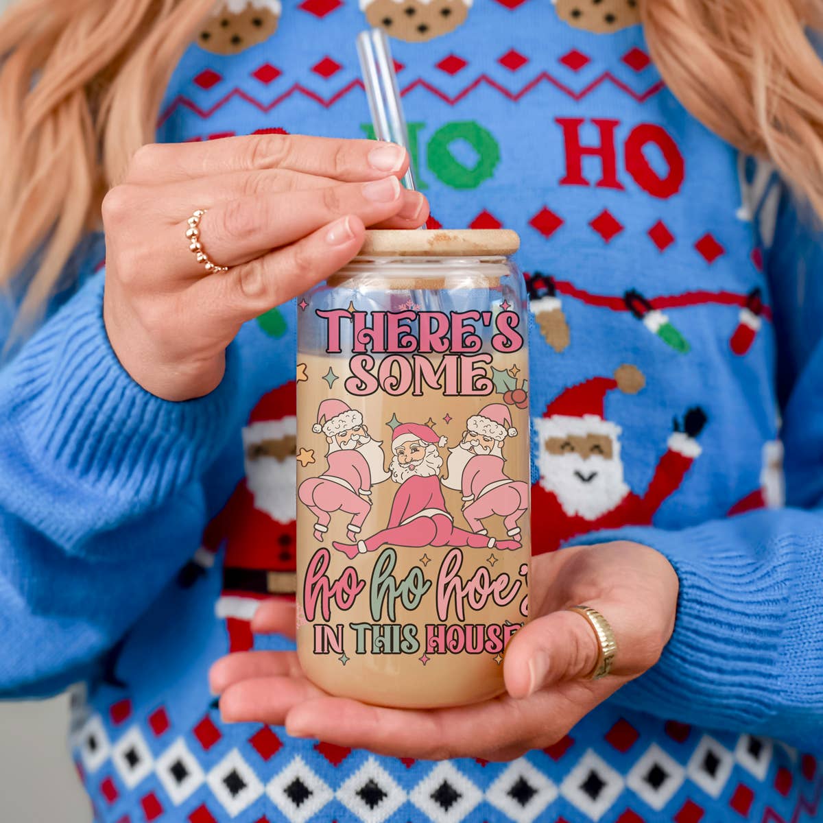 Gia Roma - Wholesale Drinking Glass/Cup - Candy Cane Christmas Can Glass. Cup With Glass Straw & Lid46