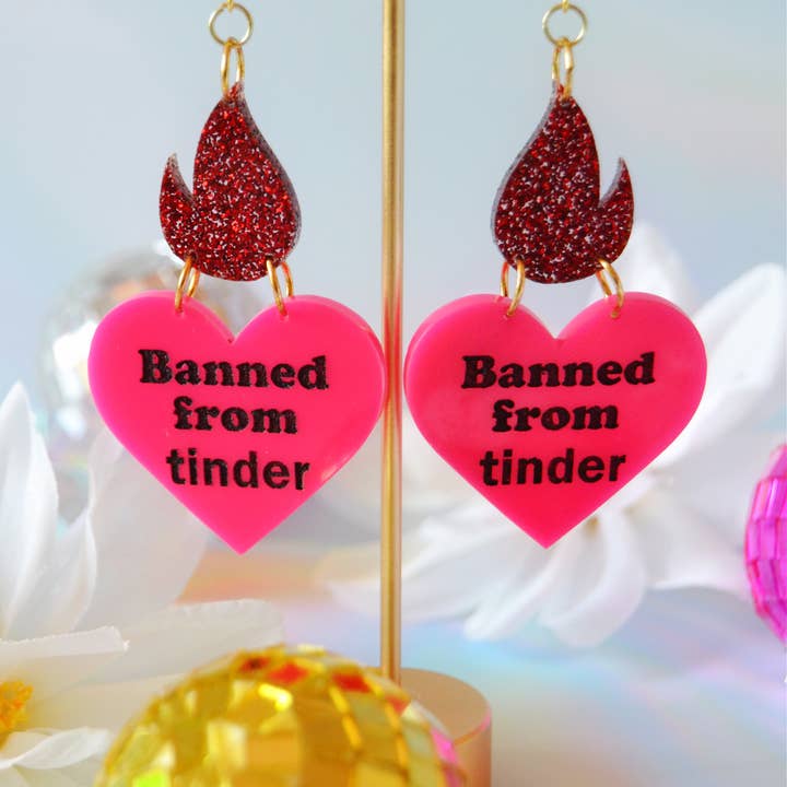 Rebel Disco Designs - Vente Boucles d'oreilles pendantes - Banned From Tinder Baddie Hottie Boucles d'oreilles