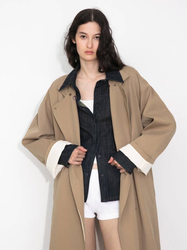 Khaki Classic Collared Longline Trench Coat for wholesale on Faire1