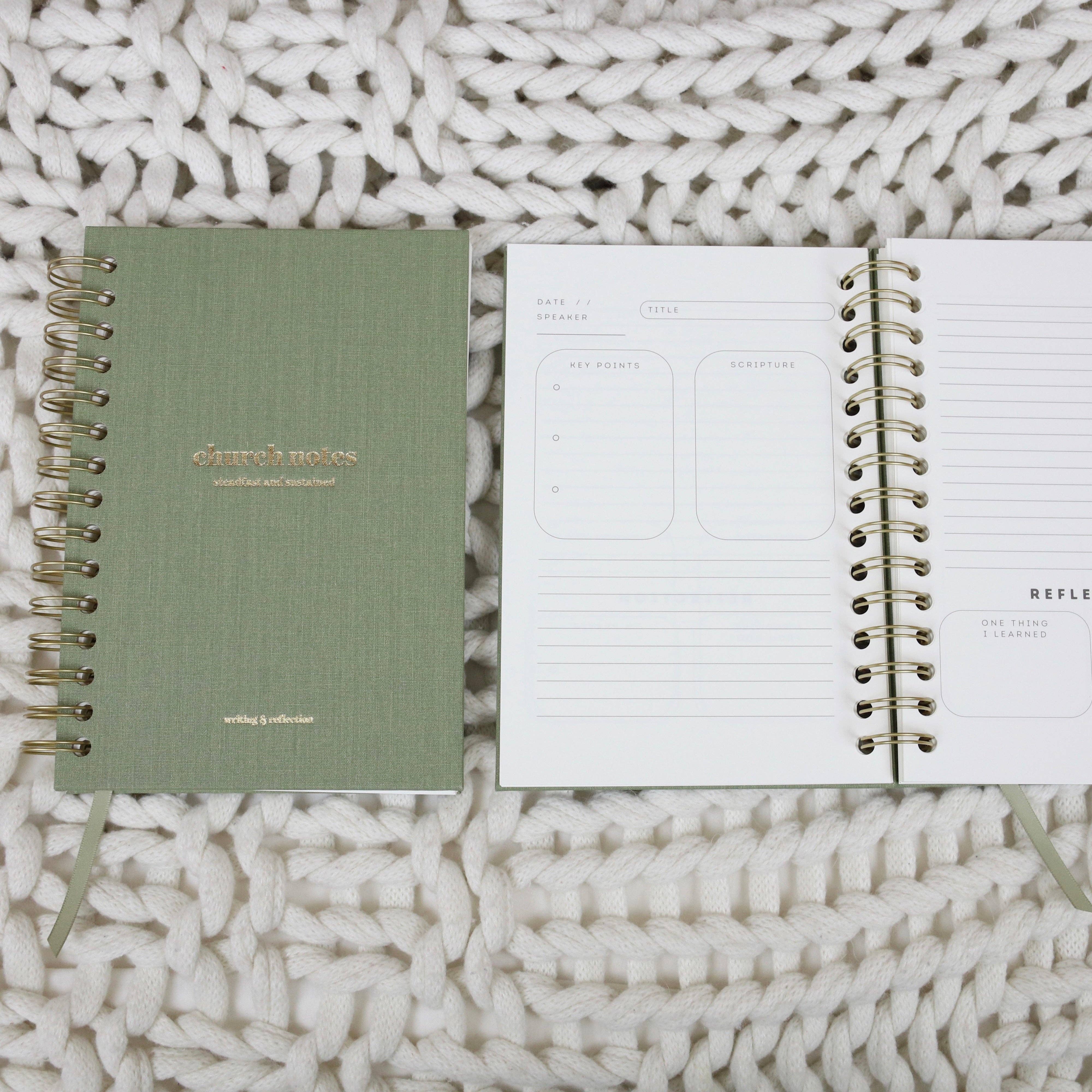Steadfast and Sustained - Wholesale Journal/Diary - Church Notes Journal - Spiral Linen, Sage1