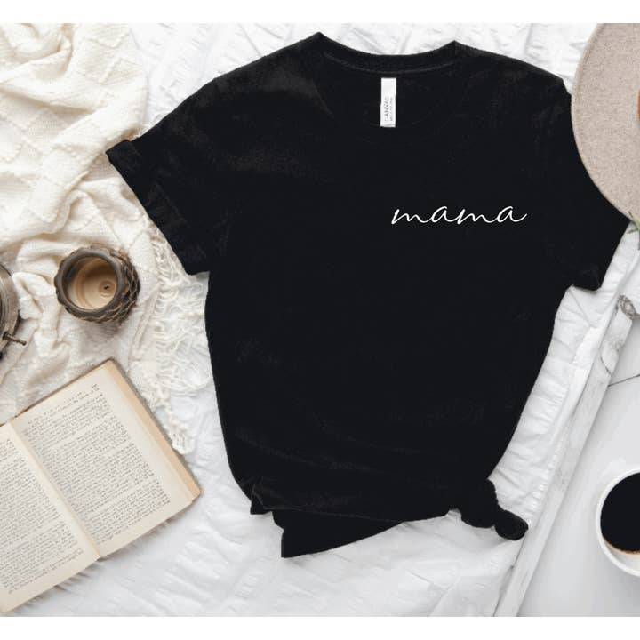 Cursive Mama Black Tee, Gift for New Moms, Mama T-shirt for wholesale by Hunter Kouture