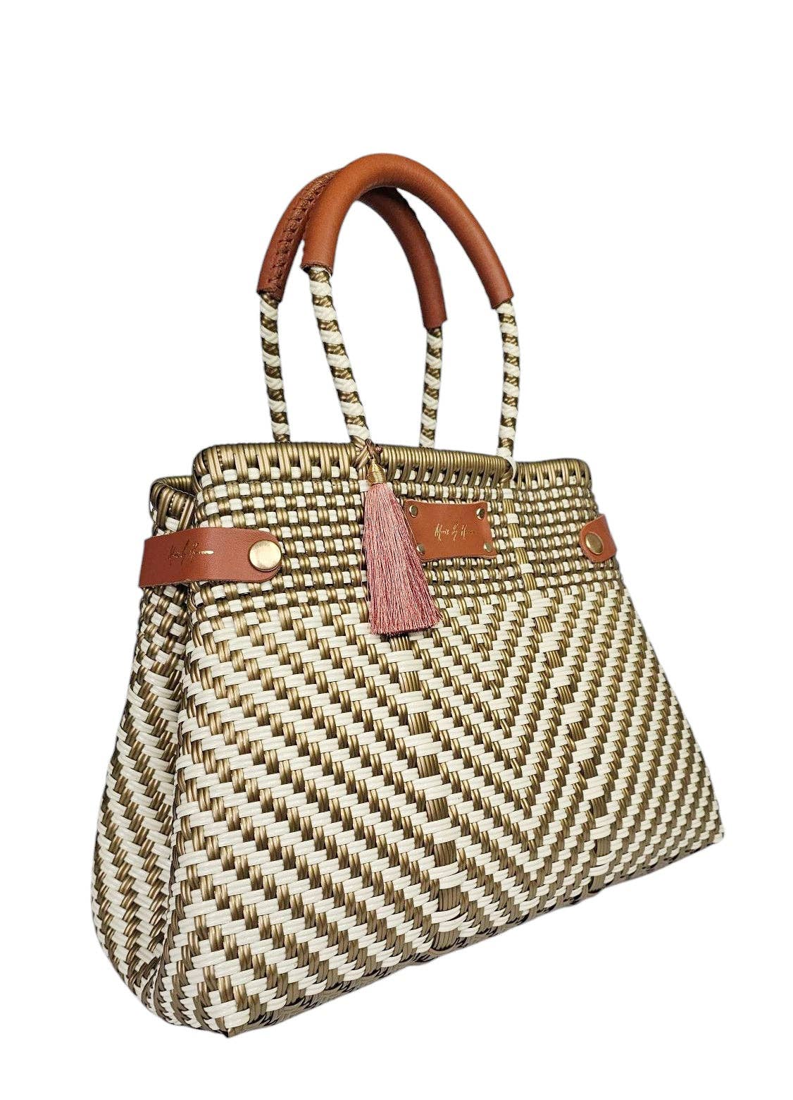 MAVIS BY HERRERA - Vendita all'ingrosso Borsa con manico - Donna - Borsa Convertibile a Basso Inquinamento - Avorio Oro di Lusso5