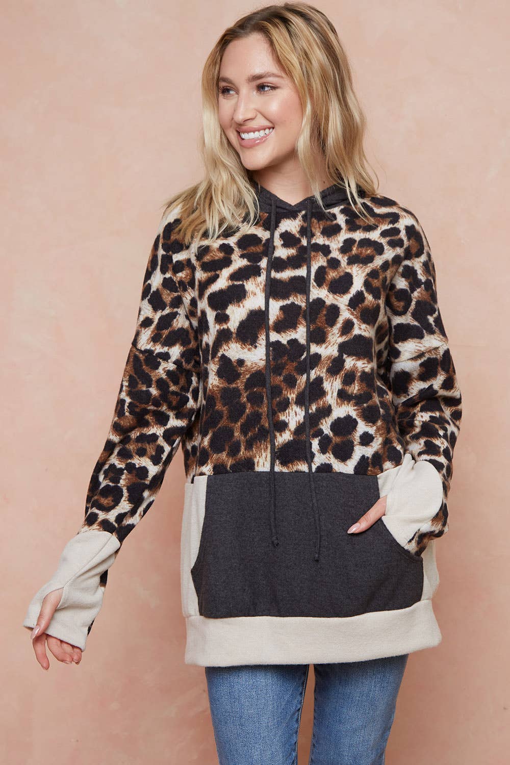 Moonshot Clothing - Wholesale Hoodie - Women's - MST2826-Against All Odds Leopard Colorblock Hoodie5