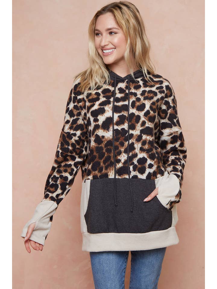 Moonshot Clothing - Wholesale Hoodie - Women's - MST2826-Against All Odds Leopard Colorblock Hoodie5